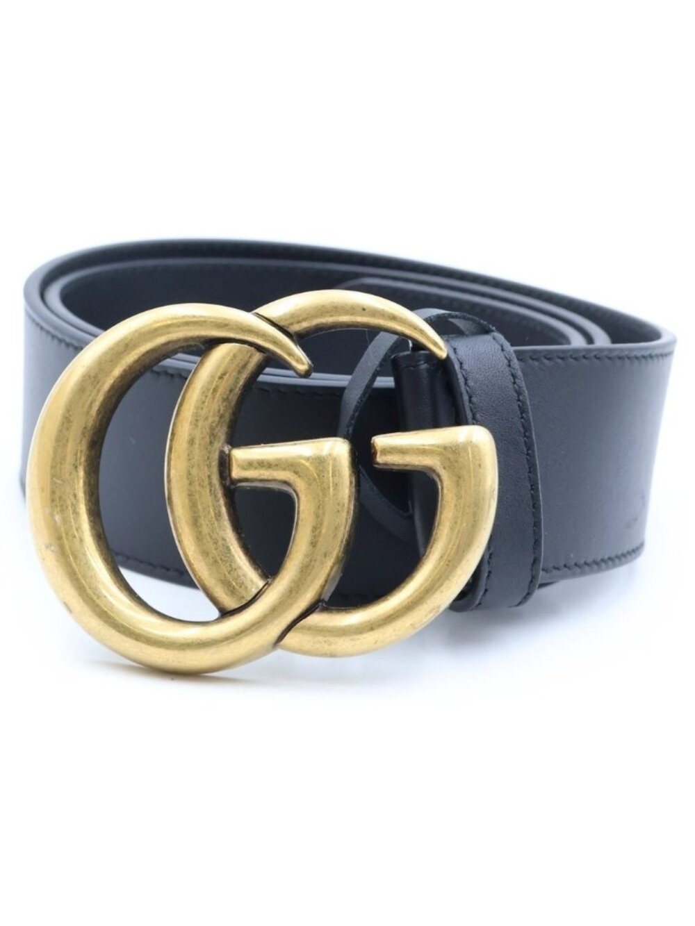 Gucci GG Emblem Leather Belt Black Gold